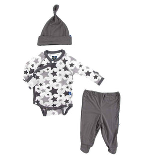 KicKee Pants Essentials Kimono Newborn Gift Set with Elephant Box, -Feather/Rain Stars