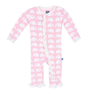 KicKee Pants Essentials Print Classic Ruffle Coverall with Snaps - Lotus Elephant