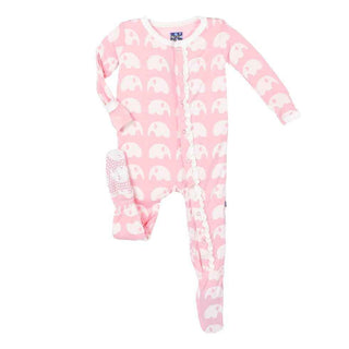 KicKee Pants Essentials Print Classic Ruffle Footie with Snaps - Lotus Elephant