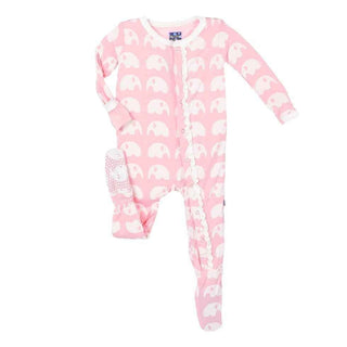 Essentials Print Bamboo Classic Ruffle Footie with Snaps - Lotus Elephant KicKee Pants Size: Preemie
