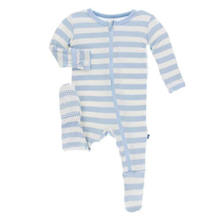 Essentials Print Bamboo Footie with Zipper - Pond Stripe KicKee Pants Size: Preemie