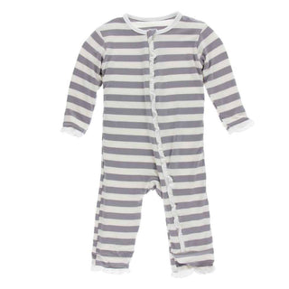 KicKee Pants Essentials Print Layette Classic Ruffle Coverall with Zipper - Feather Contrast Stripe