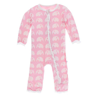 KicKee Pants Essentials Print Layette Classic Ruffle Coverall with Zipper - Lotus Elephant