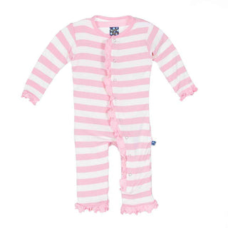 KicKee Pants Essentials Print Layette Classic Ruffle Coverall with Zipper - Lotus Stripe