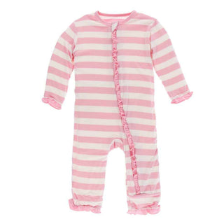 KicKee Pants Essentials Print Layette Classic Ruffle Coverall with Zipper - Lotus Stripe
