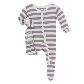 Essentials Print Layette Classic Ruffle Footie with Zipper - Feather Contrast Stripe KicKee Pants Size: Preemie