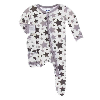 Essentials Print Layette Classic Ruffle Footie with Zipper - Feather/Rain Stars KicKee Pants Size: Preemie