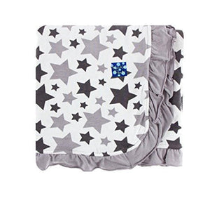 KicKee Pants Essentials Print Ruffle Stroller Blanket, Feather/Rain Stars