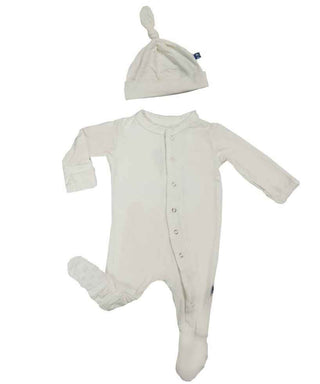 KicKee Pants Footie and Single Knot Hat Gift Set, Natural