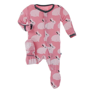 KicKee Pants Footie with Snaps - Strawberry Forest Rabbit