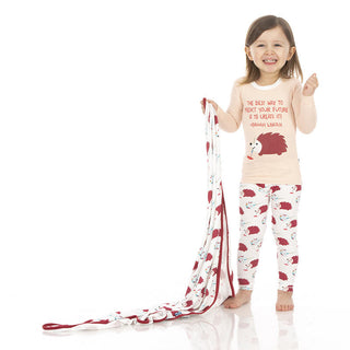 KicKee Pants Girls Long Sleeve Graphic Tee Pajama Set - Natural Art Class