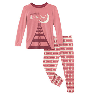 KicKee Pants Girls Long Sleeve Graphic Tee Pajama Set - Natural Game Tickets