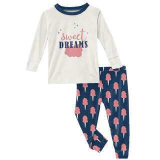 KicKee Pants Girls Long Sleeve Graphic Tee Pajama Set - Navy Cotton Candy