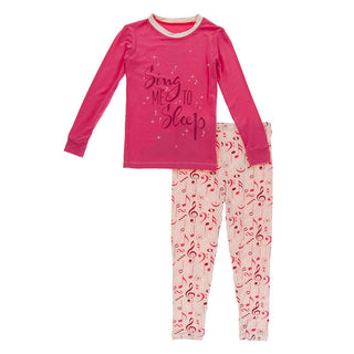 KicKee Pants Girls Long Sleeve Graphic Tee Pajama Set - Peach Blossom Music Class