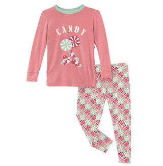 KicKee Pants Girls Long Sleeve Graphic Tee Pajama Set - Pistachio Candy