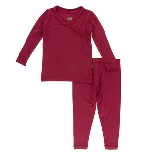 KicKee Pants Girls Long Sleeve Scallop Kimono Pajama Set - Wild Strawberry