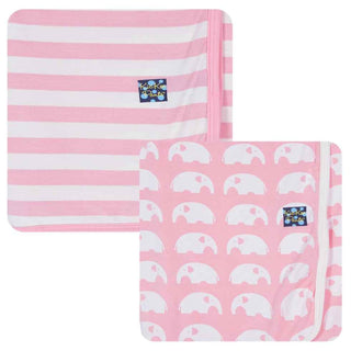 KicKee Pants Girls Newborn Swaddling Blanket Gift Set - Lotus Elephant and Lotus Stripe