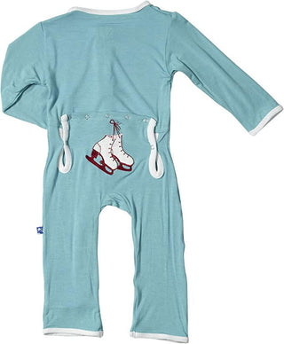 KicKee Pants Girl's Print Applique Coverall with Snaps - Glacier Ice Skates