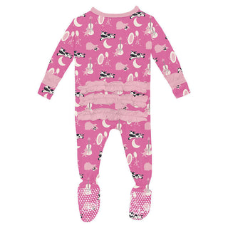 KicKee Pants Girl's Print Bamboo Classic Ruffle Footie with 2-Way Zipper - Tulip Hey Diddle Diddle 