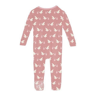 KicKee Pants Girl's Print Bamboo Convertible Sleeper with Zipper - Blush Stork