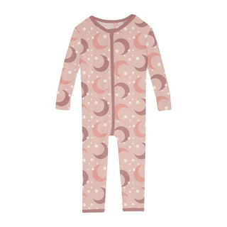 KicKee Pants Girl's Print Bamboo Convertible Sleeper with Zipper - Peach Blossom Moon and Stars