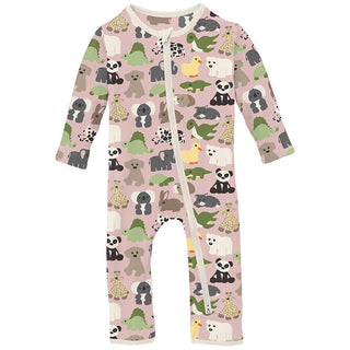 KicKee Pants Girl's Print Bamboo Coverall with 2-Way Zipper - Baby Rose Too Many Stuffies