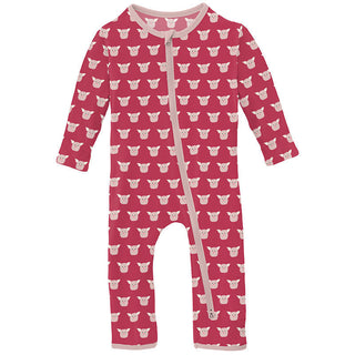 KicKee Pants Girl's Print Bamboo Coverall with 2-Way Zipper - Cherry Pie Furry Friends