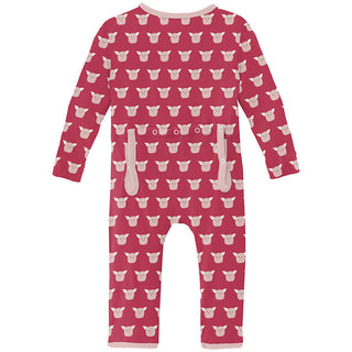 KicKee Pants Girl's Print Bamboo Coverall with 2-Way Zipper - Cherry Pie Furry Friends