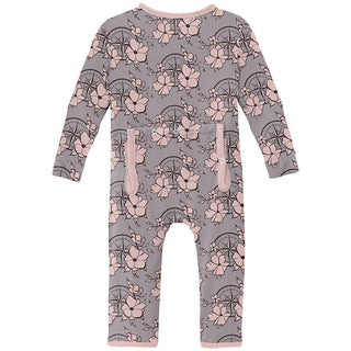 KicKee Pants Girl's Print Bamboo Coverall with 2-Way Zipper - Feather Nautical Floral