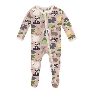 KicKee Pants Girl's Print Bamboo Footie with 2-Way Zipper - Baby Rose Too Many Stuffies