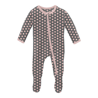 KicKee Pants Girl's Print Bamboo Footie with 2-Way Zipper - Pewter Sparkle