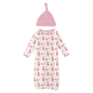 KicKee Pants Girl's Print Bamboo Layette Gown & Single Knot Hat Set - Natural Little Bo Peep 