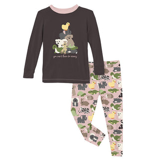 KicKee Pants Girl's Print Bamboo Long Sleeve Graphic Tee Pajama Set - Baby Rose Too Many Stuffies