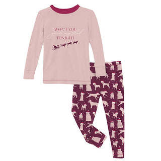 KicKee Pants Girl's Print Bamboo Long Sleeve Graphic Tee Pajama Set - Melody Santa Dogs