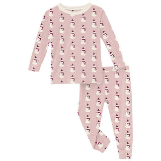 KicKee Pants Girl's Print Bamboo Long Sleeve Pajama Set - Baby Rose Tiny Snowman