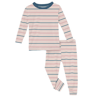 KicKee Pants Girl's Print Bamboo Long Sleeve Pajama Set - Flotsam Stripe