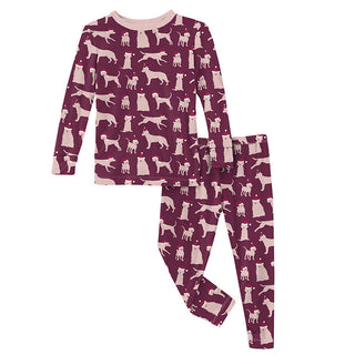 KicKee Pants Girl's Print Bamboo Long Sleeve Pajama Set - Melody Santa Dogs