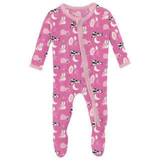KicKee Pants Girl's Print Bamboo Muffin Ruffle Footie with 2-Way Zipper - Tulip Hey Diddle Diddle 