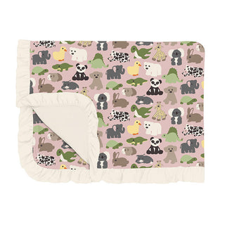 KicKee Pants Girl's Print Bamboo Ruffle Toddler Blanket - Baby Rose Too Many Stuffies