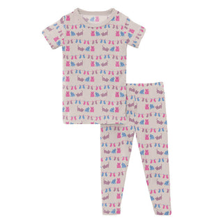 KicKee Pants Girl's Print Bamboo Short Sleeve Pajama Set - Latte 3 Little Kittens 