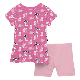 KicKee Pants Girl's Print Bamboo Short Sleeve Playtime Outfit Set - Tulip Hey Diddle Diddle 
