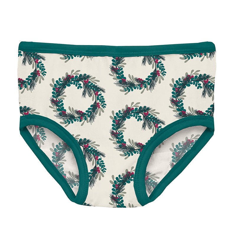Kickee Pants Bamboo Girl's Underwear - Natural Holiday Wreath