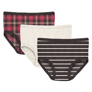 KicKee Pants Girl's Print Bamboo Underwear (Set of 3) - 90's Plaid, Natural & 90's Stripe