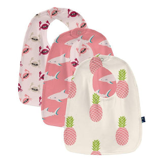 KicKee Pants Girls Print Bib Set - Strawberry Sharky, Strawberry Pineapples and Macaroon Crabs - One Size