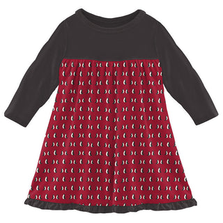 KicKee Pants Girls Print Classic Long Sleeve Swing Dress - Crimson Penguins