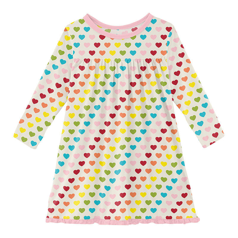 Kickee Pants Bamboo Classic L/S Swing Dress - Rainbow Hearts – Baby Riddle