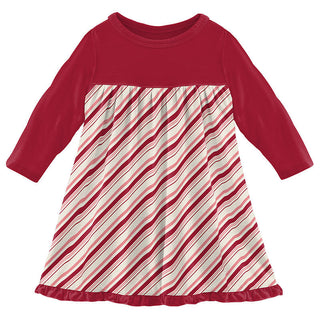 KicKee Pants Girls Print Classic Long Sleeve Swing Dress - Strawberry Candy Cane Stripe