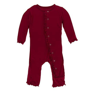 KicKee Pants Girl's Print Classic Ruffle Coverall with Snaps - Candy Apple