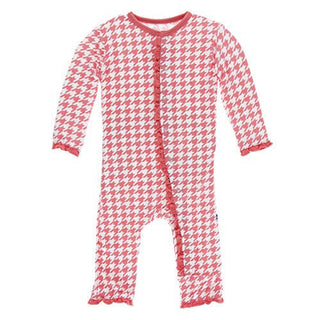 KicKee Pants Girl's Print Classic Ruffle Coverall with Snaps - English Rose Houndstooth