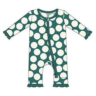 KicKee Pants Girl's Print Classic Ruffle Coverall with Snaps - Ivy Mod Dot